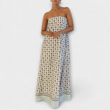 Hnědá - Unikátní geometrické maxi šaty s odhalenými rameny