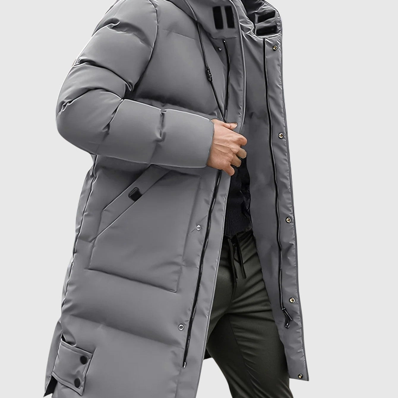 Jan – Prošívaný dlouhý kabát s kapucí