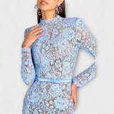 Freya - Elegantní Midi Šaty z Květnaté Krajky