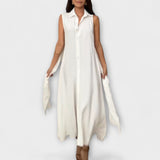 Mira - Působivé midi šaty s jednobarevným zapínáním a detailem na zavazování