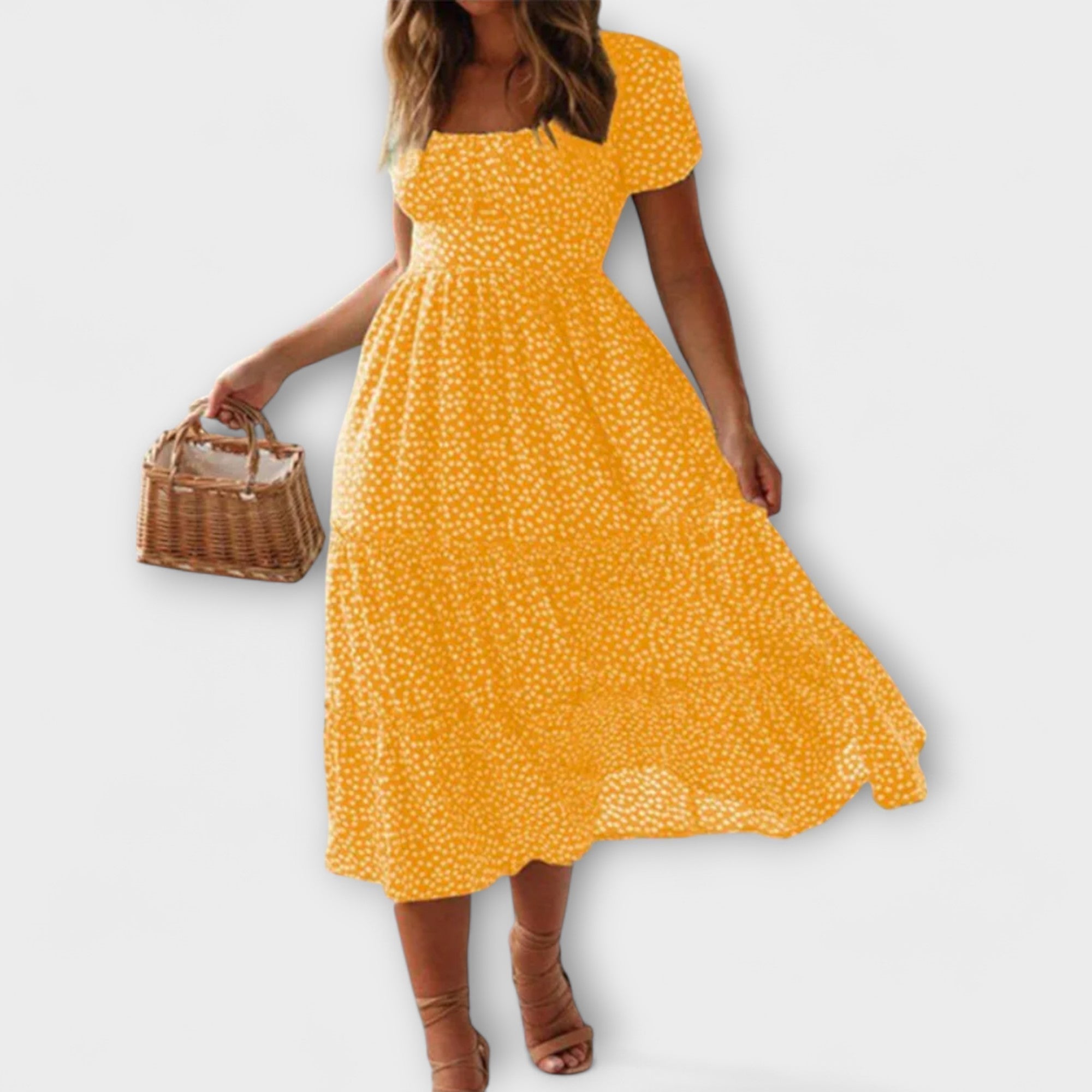 Vintage květinový vzor maxi šaty s puff rukávy