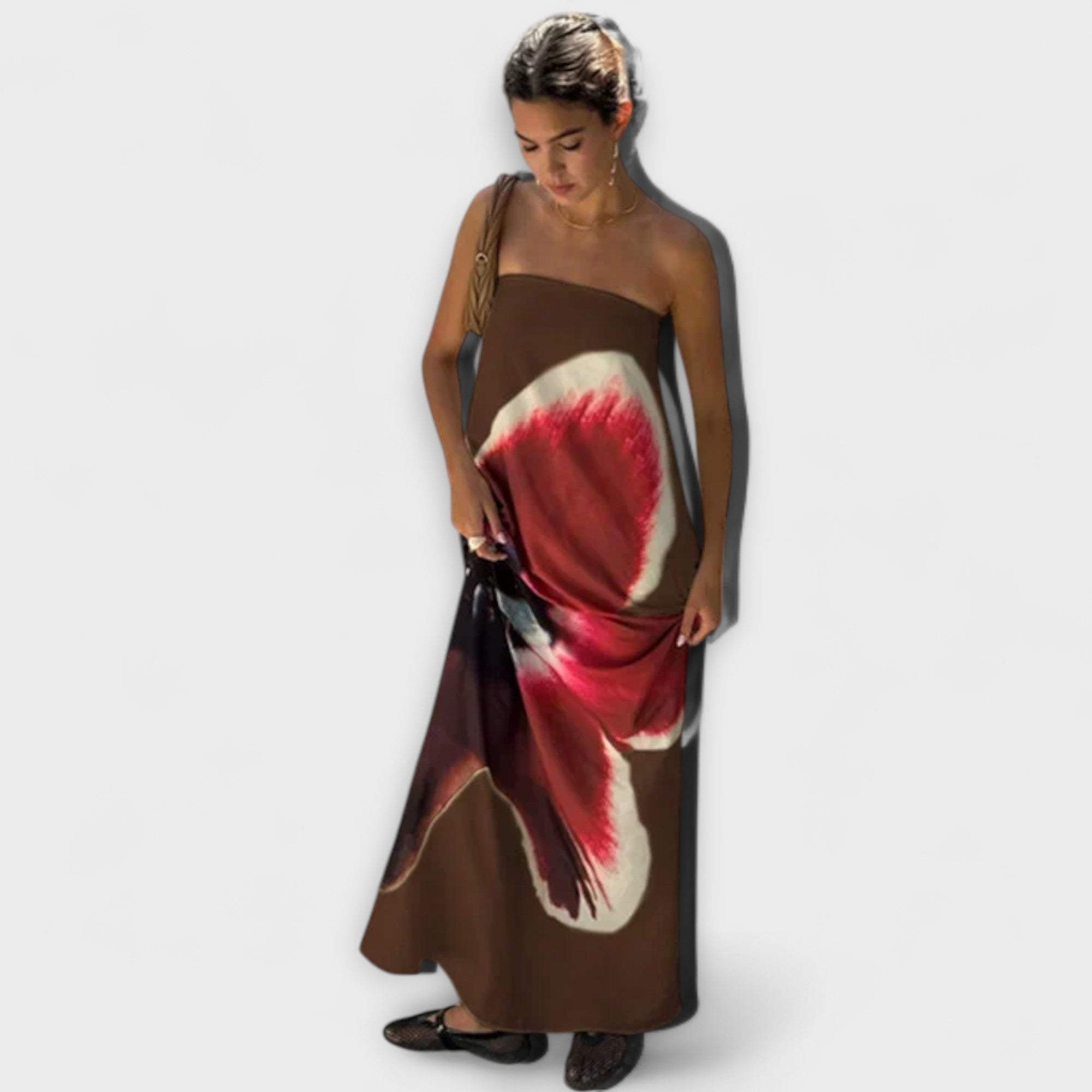 Chic off-shoulder bezramenné maxi šaty