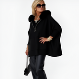 Veronika | Pletený pončo kabátek s kožíškovým lemem﻿