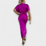 Sable - Maxi šaty s V výstřihem a křížovým uzlem z pevného saténu