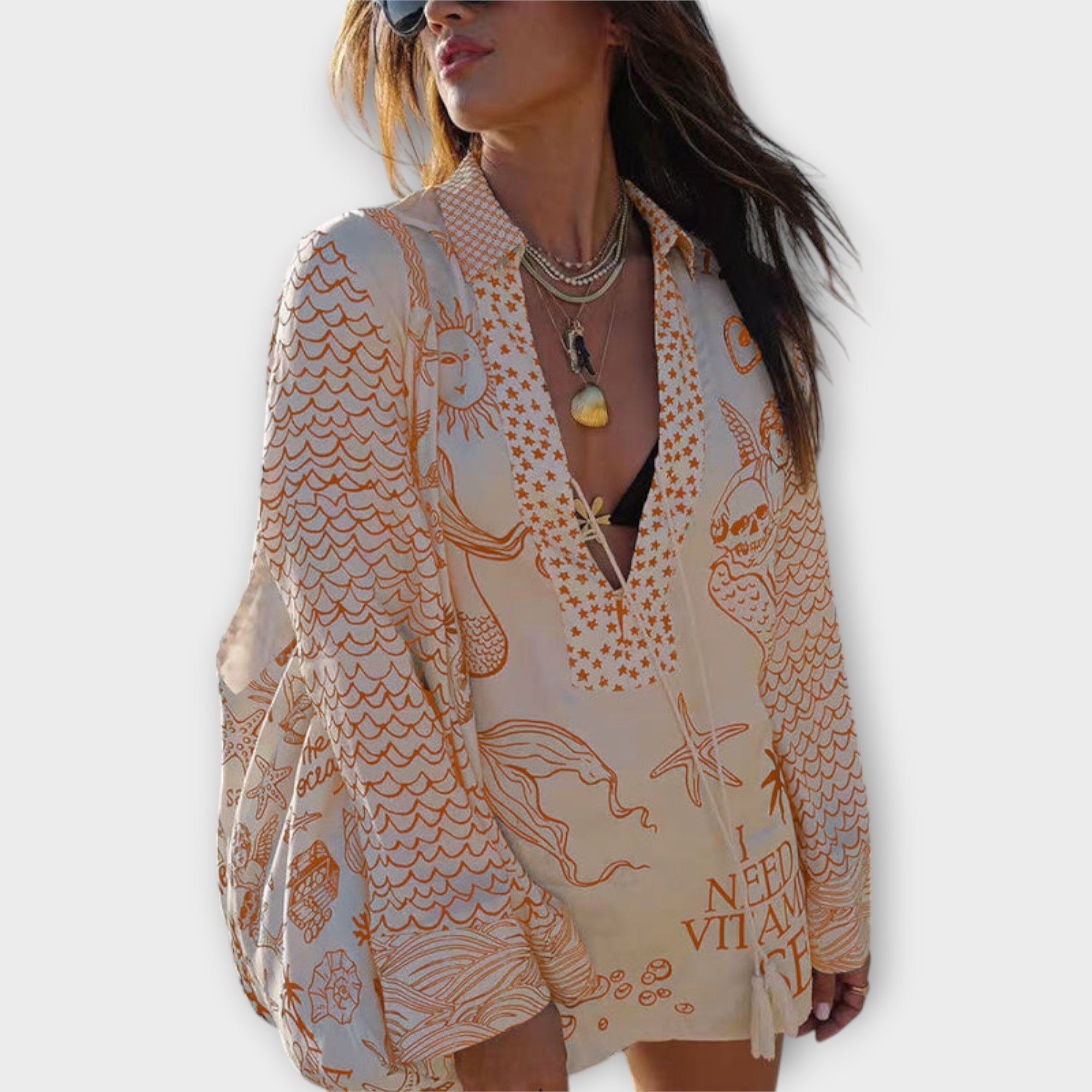 Liv - Sada košile a šortek z vodního saténu s třásněmi