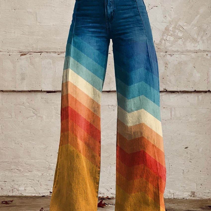 Tereza - Elegantní retro kalhoty se zigzagovým vzorem